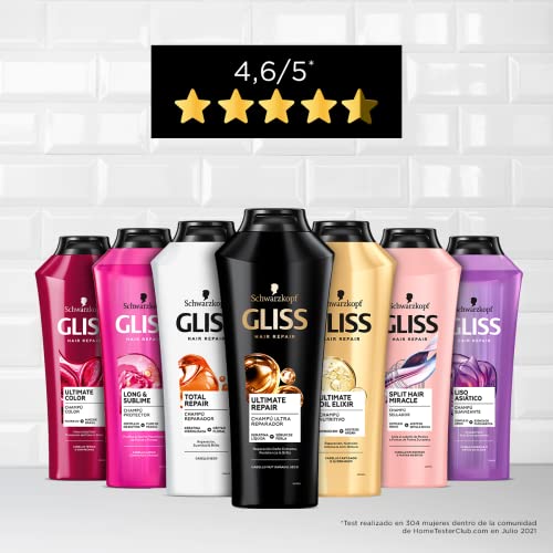 Gliss - Champú para pelo rebelde o difícil de alisar - Liso Asiático - 6uds de 370ml (2.220ml) – Gama alisado fácil