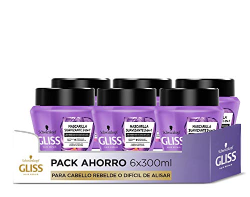 Gliss - Mascarilla para pelo rebelde o difícil de alisar - Liso Asiático – 6uds de 300ml (1.800ml) – Gama alisado fácil