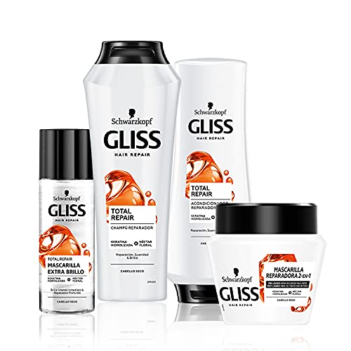 Gliss - Mascarilla Total Repair, 300 ml, para cabello seco, Gama reparación