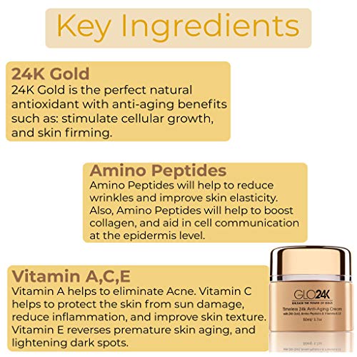 GLO24K 24k crema antienvejecimiento con vitaminas, ácido hialurónico, retinol