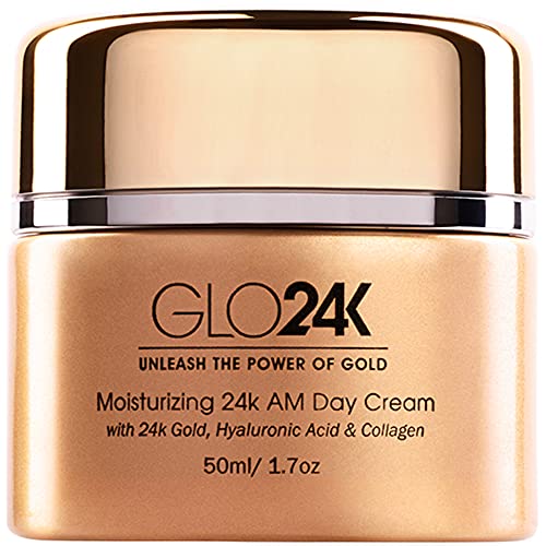 GLO24K Crema de día hidratante con 24k, antienvejecimiento con vitaminas, ácido hialurónico, colágeno