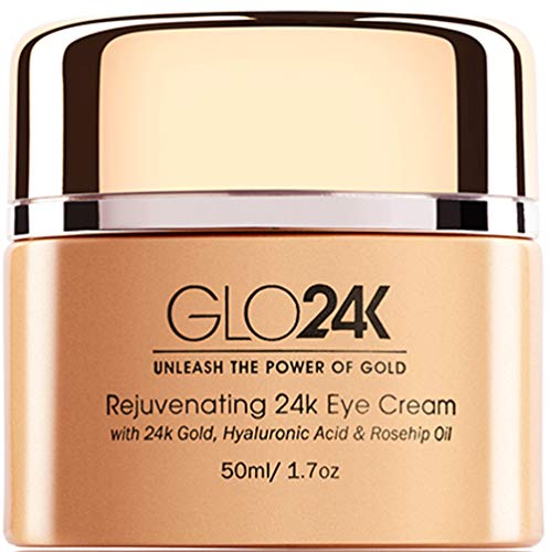 GLO24K crema para los ojos con oro de 24 k, formula antienvejecimiento con vitaminas, ‡cido hialur—nico, aceite de rosa mosqueta