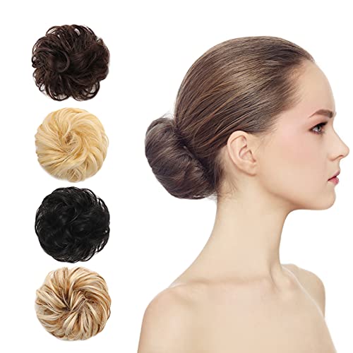 GmeDhc Coleteros Pelo Mujer Postizo, 4 Piezas Moño Postizo Rizado, Moños Ppostizos de Pelo Natural, Extensiones de Moño para Niñas, Mujeres, Moños Postizos con Mechas, Coletero Postizo Trenzas