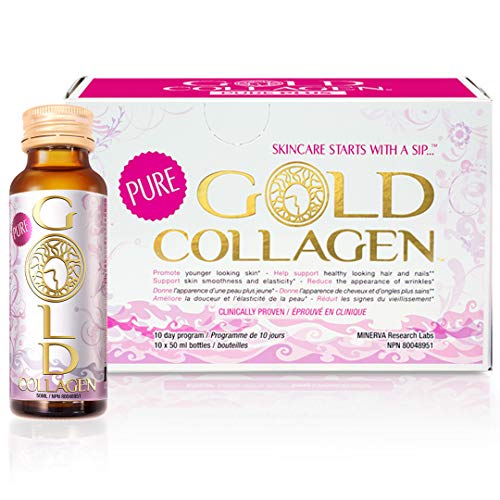 Gold Collagen Pure | El Original Complemento de colágeno líquido | Bebida de colágeno marino hidrolizado con ácido hialurónico, aceite de borraja, vitaminas y aminoácidos para piel, cabello y uñas. 10 dias.