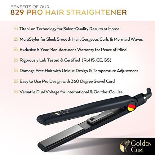 Golden Curl Plancha de Pelo Profesional GL829 para Todos los Tipos de Cabello - Garantía Increíble de 5 Años (Dorado)