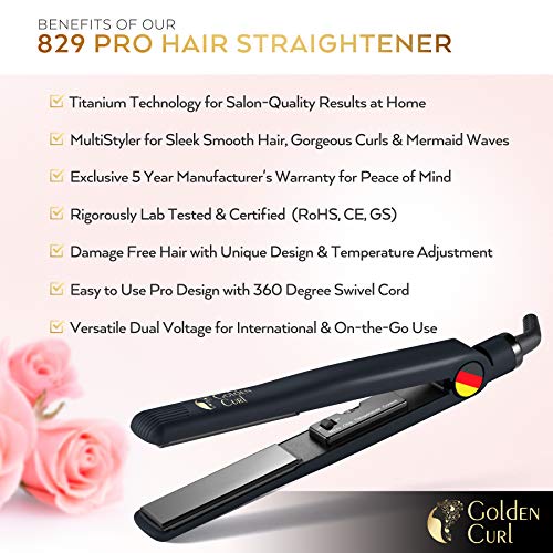 Golden Curl Plancha de Pelo Profesional GL829 para Todos los Tipos de Cabello - Garantía Increíble de 5 Años (Negro)