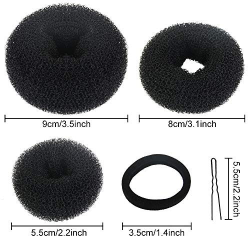 GOLRISEN Accesorios de Peinado Kit, Incluye 10 Donuts para El Pelo, 20 Horquillas en Forma de U y 5 Gomas de Pelo Negras, Donas para El Cabello de 3 Tamaños, Ideal para Mujeres Niñas, para Hacer Moños