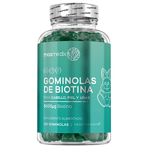 Gominolas De Biotina 5000 mcg Alta Dosis 60 Unidades - Para Crecimiento Cabello, Piel y Uñas, Suplemento con Biotina, Zinc, Ácido Fólico, Vitamina C, A,Vitamina B12, B6, Sabor Arándano y Frambuesa