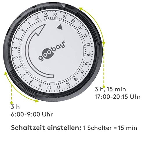 Goobay 55539 Interruptor horario analógico para interiores - interruptor horario para tomas de corriente - ciclo de 15 minutos ajustable - LED de control - funcionamiento continuo posible – Set de 3