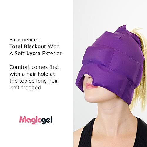 Gorro diadema para migraña y dolor de cabeza. Mascara antifaz gel frio para aliviar la tensión y calmar el dolor de cabeza y ojos. Elástico, cómodo, oscuro y fresco de Magic Gel)