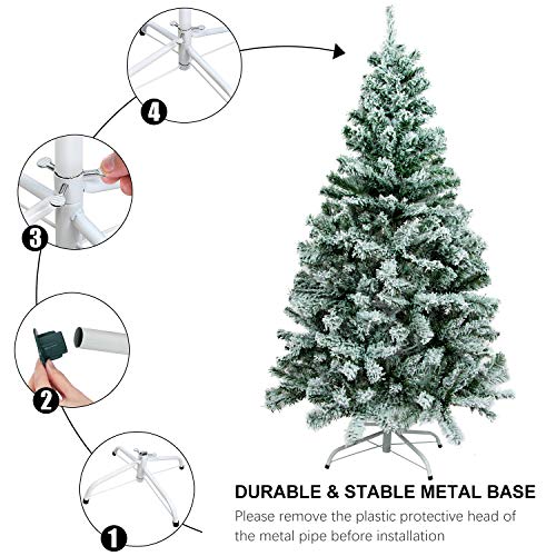 Gotoll Árbol de Navidad Nevado 150cm 328 Ramas,Árbol de Navidad Artificial de Pino con Soporte Metálico Árbol Navideña de PVC Abeto Decoración Navideña Decoración Navideña en Interiores y Exteriores