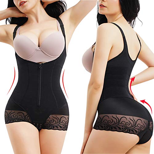 Gotoly Mujer Bodies Moldeadores Faja Reductora Lencería Moldeadora Corsé Control de Abdomen Ropa Interior Faja con Cremallera Busto Abierto Shapewear (Negro, Medium)