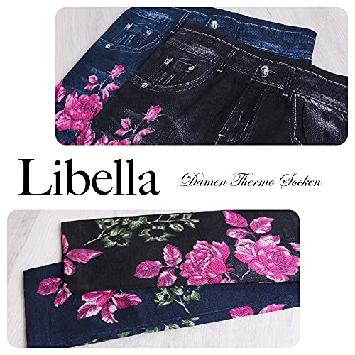 GoVIA Pack de 2 Señoras Estampado Polainas Jeans Look Denim Pantalones Modernas Casual Cintura Alta Estiramiento Leggins Elástico 4159 Negro Azul