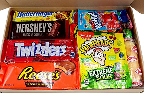 Gran cesta con American Candy | Caja de caramelos y Chucherias Americanas | Surtido de 27 artículos incluido Reeses Hersheys Reeses Jelly Belly Twinkie | Golosinas para Navidad Reyes o para regalo