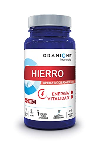 GRANIONS Ferro - bisglicinato 14 mg + vitaminas B - 60 cápsulas = 2 meses - Energía y vitalidad - 100% de la ingesta recomendada - Biodisponibilidad óptima - Mujeres embarazadas