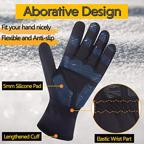 Grebarley Guantes de Ciclismo, Guantes de MTB Antideslizantes con Almohadilla Que Absorbe los Golpes, Guantes Cálidos de Invierno Impermeables y A Prueba de Viento