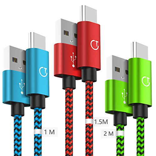 Gritin Cable USB C, 3-Pack [1M + 1.5M + 2M] Cable USB Tipo C Sincronización para Galaxy S10/S9, Note 8, Sony Xperia XZ, Google Pixel, HTC 10/U11, OnePlus 5T, Huawei P9