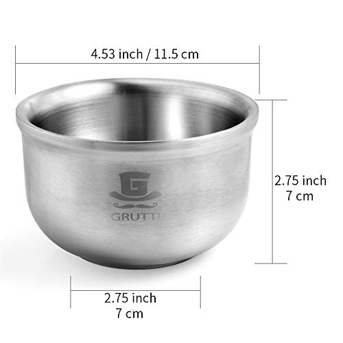 GRUTTI Cuenco de espuma de afeitar, 11,5 cm Taza de jabón de afeitar duradera para hombres Taza de jabón brillante de tres capas 304 de acero inoxidable resistente al calor para preservar el calor