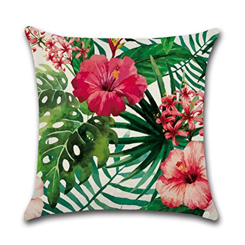 Gspirit 4 Pack Tropical Flamenco Flor Hojas Algodón Lino Throw Pillow Case Decorativo Funda e Almohada 45x45cm