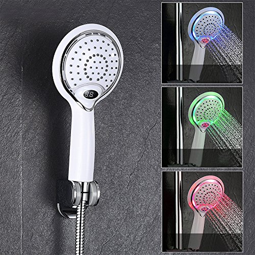 GuDoQi Rociador Ducha LED Con Sensor De Temperatura Pantalla Digital Cambio De 3 Colores Alimentado Por Agua