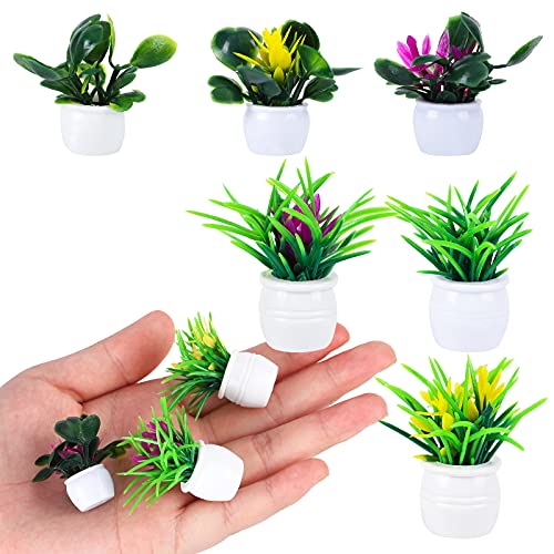 Gukasxi 18 Piezas de Planta de casa de muñecas en Miniatura de bonsái, Mini Planta en Maceta, Modelo de Flores diminuto Falso Adorno de verdor para casa de muñecas Muebles para niñas y niños