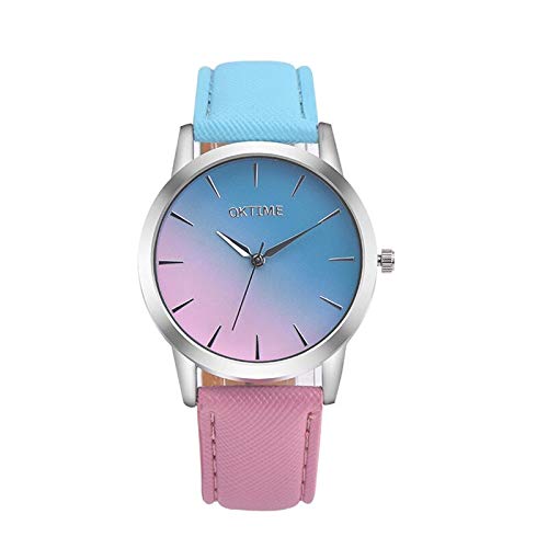 GUOJIAYI Color al azar de las mujeres reloj decoloración colorido arco iris correa de cuero reloj de pulsera reloj de regalo