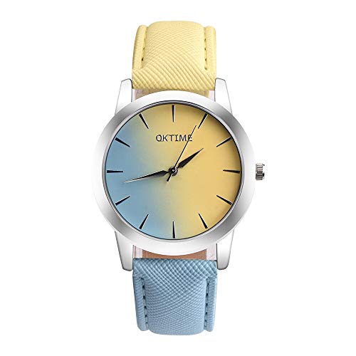 GUOJIAYI Color al azar de las mujeres reloj decoloración colorido arco iris correa de cuero reloj de pulsera reloj de regalo