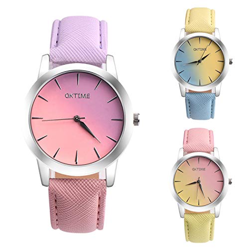 GUOJIAYI Color al azar de las mujeres reloj decoloración colorido arco iris correa de cuero reloj de pulsera reloj de regalo