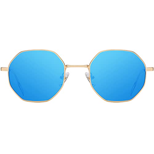 H HELMUT JUST Gafas de Sol para Hombres Polarizado Redondas Retro Lente tipo Azul Espejo Anti reflejo