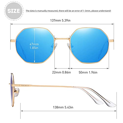 H HELMUT JUST Gafas de Sol para Hombres Polarizado Redondas Retro Lente tipo Azul Espejo Anti reflejo
