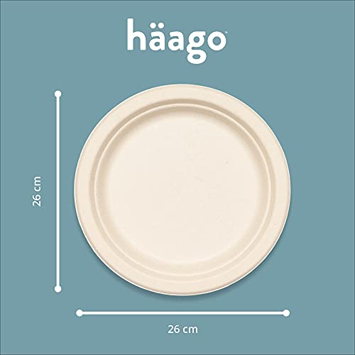 HAAGO - 96 Platos de Bagazo de Caña de Azúcar (26cm) - Envases Ecológicos, Reciclables y Compostables Reuniones, Celebraciones,Eventos de Grupo y Fiestas