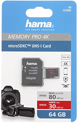 Hama UHS Speed Class 3 - Tarjeta de Memoria microSDXC (64 GB, Incluye Adaptador)