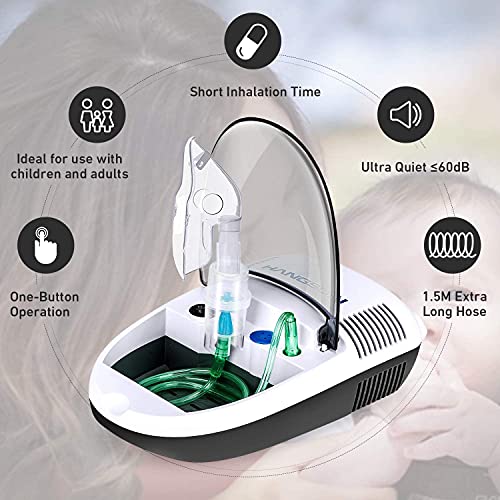 Hangsun Nebulizador Electrico Inhalador, Utilizado para Tratar Enfermedades Respiratorias,Resfriados, Rinitis, Asma, con Accesorios para Adultos y Niños