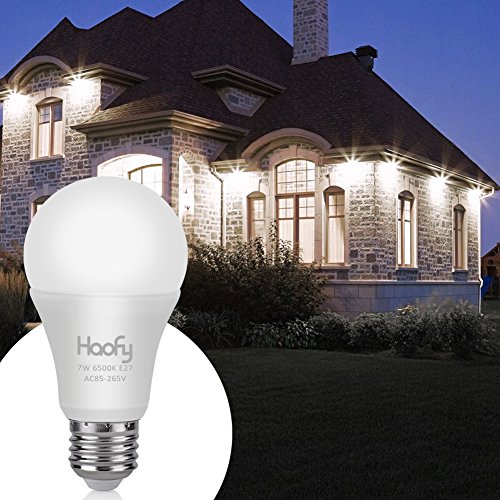 Haofy Bombillas Sensor E27 Sensor de Luz LED 7W, E26 / E27 Bombillas LED de 12W con Auto Encendido/Apagado Lámpara de Lluminación Exterior/Interior Anochecer Hasta el Amanecer Sensor Interruptor (7w)