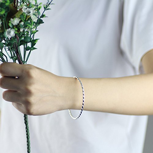 Happy Deal 18% de descuento Mecool - Pulsera de plata de ley S925 trenzada sólida, pulsera apilable con textura para mujer