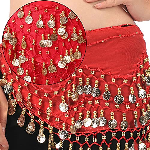 Hayaww PañUelo para Danza del Vientre CinturóN para Danza del Vientre para Mujer Borlas para Danza del Vientre Falda De Danza del Vientre Lentejuelas Danza del Vientre para EspectáCulo, Fiesta (Rojo)