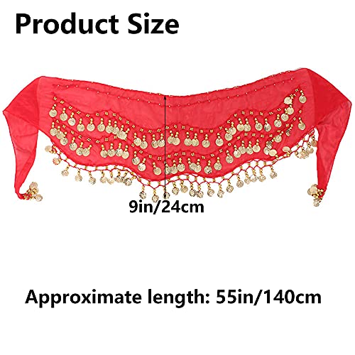 Hayaww PañUelo para Danza del Vientre CinturóN para Danza del Vientre para Mujer Borlas para Danza del Vientre Falda De Danza del Vientre Lentejuelas Danza del Vientre para EspectáCulo, Fiesta (Rojo)