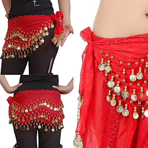 Hayaww PañUelo para Danza del Vientre CinturóN para Danza del Vientre para Mujer Borlas para Danza del Vientre Falda De Danza del Vientre Lentejuelas Danza del Vientre para EspectáCulo, Fiesta (Rojo)