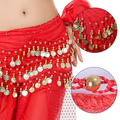 Hayaww PañUelo para Danza del Vientre CinturóN para Danza del Vientre para Mujer Borlas para Danza del Vientre Falda De Danza del Vientre Lentejuelas Danza del Vientre para EspectáCulo, Fiesta (Rojo)