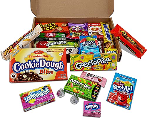 Heavenly Sweets Caja de Regalo de Caramelos y Chocolates Americanos - Clásico Retro USA Treats - Cesta de Regalo Perfecta para Niños, Adultos, Cumpleaños, Navidad, Pascua - 20 Dulces