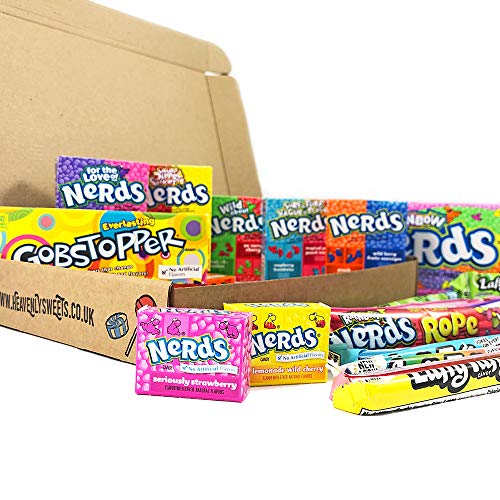 Heavenly Sweets Dulces Nerds Cesta Caramelos - Selection Americana con Surtido Nerds Rainbow, Mini, Laffy Taffy - Regalo Cumpleaños, Navidad, Día de San Valentín, Pascua - Pack de 28x19x4cm