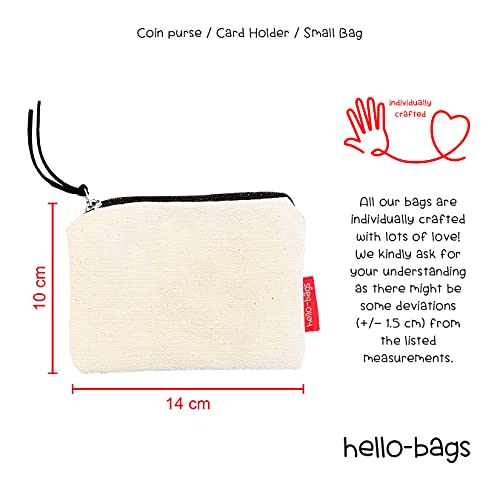 Hello-Bags Bolso Monedero/Billetero/Tarjetero. Algodón 100%. Blanco. con Cremallera y Forro Interior. 14 * 10 cm. Incluye sobre Kraft de Regalo.