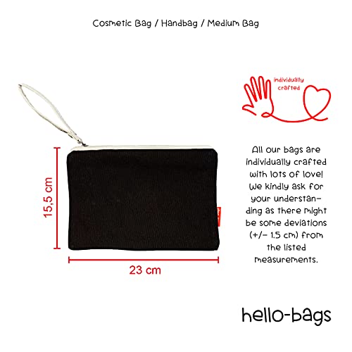 Hello-Bags. Bolso Neceser/Cartera de Mano. Algodón 100%. Modelo Pinturas. Negro. con Cremallera y Forro Interior. 23 * 15,5 cm. Incluye Bonito sobre Kraft de Regalo.