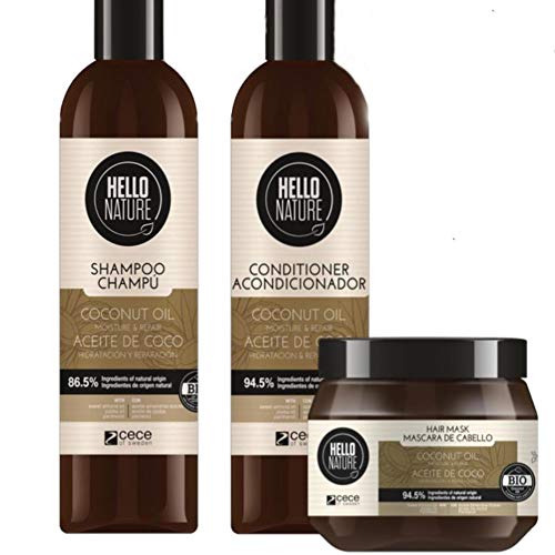 Hello Nature Mascarilla de Repara y Humecta Tu Cabello, Coco, 250 Mililitros