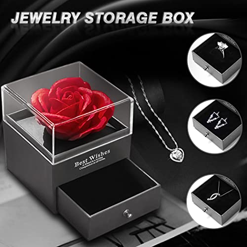 Herbst Rosa Eterna Caja con Collar De Plata 925, Rosas para Mujer para El DíA De San ValentíN, DíA De La Madre, Aniversario, CumpleañOs para La Madre, Esposa