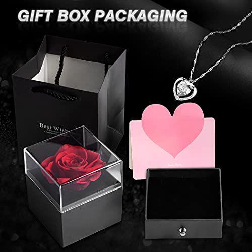 Herbst Rosa Eterna Caja con Collar De Plata 925, Rosas para Mujer para El DíA De San ValentíN, DíA De La Madre, Aniversario, CumpleañOs para La Madre, Esposa