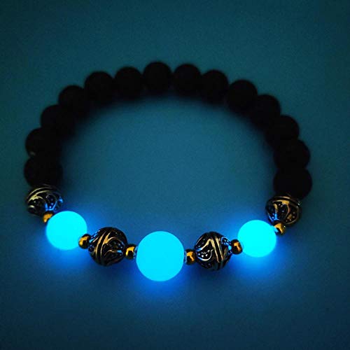 HGDS Piedra volcánica Natural Que Brilla en la Oscuridad Pulsera de Moda Luminosa para Hombres y Mujeres-Azul Profundo