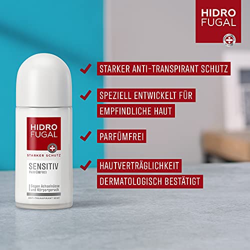 Hidrofugal Sensitiv Roll-on (50 ml), fuerte protección antitranspirante para pieles sensibles con suave aroma, desodorante para una fuerte protección sin alcohol etílico