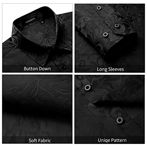 HISDERN Camisas de Hombre Camisas de Vestir con Botones de satén Camisa de Seda de Cachemira de Ajuste Regular de Manga Larga para Hombres Patrón único Floral Informal