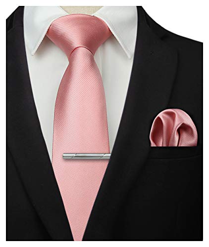 HISDERN Corbata de boda Rosado asargada Hombres clasico Corbata & Plaza de bolsillo Conjunto de clip